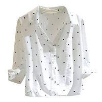 Onefa Women Casual Cotton Linen Loose Short Sleeve T-Shirt Blouse Top with Special Polka Dot Design Pretty Gift for Your Love Family Students