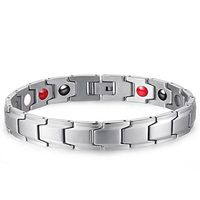 HiTreasure Mens Silver Stainless Steel 4 Elements Magnetic Therapy Negative Ions Germanium Link Bracelet For Arthritis Pain Relief Anti-Radiation(Imported,3000 Gauss Each Link)