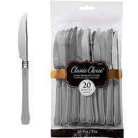 ELEGANI White Silver Premium Tableware; Classic Silver & Silver Premium Plastic Knives (2X Pack of 20ct Each)