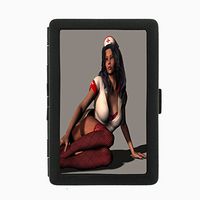 Naughty Nurse D4 Black Metal Cigarette Case Sexy Women