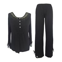 Sleepy Time Women's Bamboo Pajamas, Hot Flash Menopause Relief PJS, Round Neck (Black, X Large)
