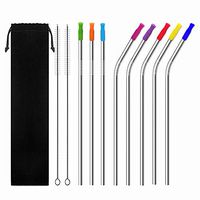 UlikeLF Stainless Steel Straws with Silicone Tips Set of 8 Metal Drinking Straws Reusable Extra Long 10.5 inch (3 Straight + 5 Bent + 2 Brushes)