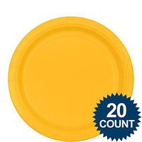 Amscan Disposable Round Party Luncheon Plates (20 Piece), Yellow, 9 x 9"