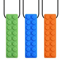 3 Pack Sensory Chewing Necklace for ADHD, Teething, Autism, Biting, Oral Motor Chewy Stick/Tube Toy Jewelry for Boys, Girls, Adults, Toddlers(Blue, Green, Orange) by Accmor