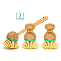 Set of 3 Pieces Bamboo Scrub Brush Dish Scrubber Household Cleaning Sink Wet Scrubber Brushes,Stiff Bristles, for Kitchen Pan Pot Dish Vegetables Cleaning(2 Mini and 1 Long Handle)