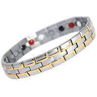 Novoa Quad-Element Satin Stainless Steel Magnetic Bracelet With Gold Accents - 12,800 Gauss B072J