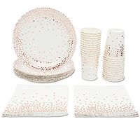 Rose Gold Party Supplies - Serves 24 Paper Cups, Plates and Napkins Set with Polka Dot Foil for Birthday, Bachelorette Party, Sweet 16, Baby shower