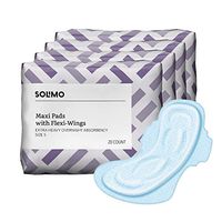 Amazon Brand - Solimo Thick Maxi Pads with Flexi-Wings for Periods, Extra Heavy Overnight Absorbency, Unscented, Size 5, 80 Count (4 packs of 20)
