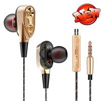 in Ear Monitor, YSK8 Dual Driver Earphones Stereo Bass Sport Running Headset HiFi Monitor Earbuds Handsfree with Mic Fone de ouvido (Gold)