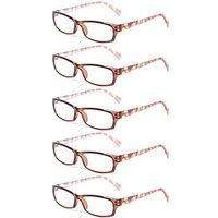 Reading Glasses 5 Pairs Fashion Ladies Readers Spring Hinge with Pattern Print Eyeglasses for Women (5 Pack Brown, 1.5)