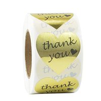RBHK Gold Foil Thank You Sticker Heart Shape Labels, 500 Stickers per Roll (2 Rolls)