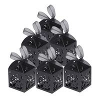 NUOBESTY 50pcs Halloween Hollow Boxes Candy Bags Halloween Black Cat Decoration Halloween Party Gift Favor Treat Candy Paper Boxes with Ribbons (Size 1)