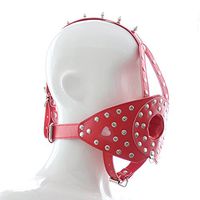 LUOEM Leather Fetish Mask Cosplay Half Mask Gag Muzzle Bondage with Detachable Ball Gag (Red)