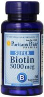 Puritans Pride Vitamin Capsules, Super Biotin, 5000 Mcg, 60 Count, 60 Count