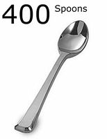 400 4" Disposable Mini Dessert Spoons Silver Appetizers Tastings Spoons Plastic Silverware Silver Spoons Flatware Cutlery Ice Crem Spoons