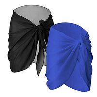LQRACHEL 2 Pieces Beach Coverups for Women Solid Beach Sarong Pareo Swimwear Chiffon Wrap Blue