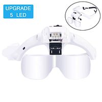 Headband Magnifier Glasses with 5 LED Lights Hands-Free Head Mount Magnifying Glasses for Jewelry Craft Watch Repair Hobby 5 Replaceable Lenses 1.2X 1.8X 2.5X 3.5X 4.5X