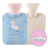 Unicorn Hot Water Bottle Classic Rubber Water Bag Ice with Plush Cover Blue"Hot and Cold Therapy" 0.5 Liter
