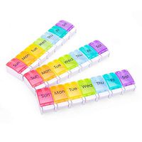 Weekly Pill Box with Easy Push Button, 7 Day Medicine and Pill Box Organizer BPA Free for Vitamin, Fish Oil, Supplements and Prescription(Rainbow 3 Pack)