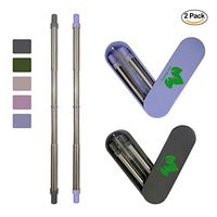 Reusable Telescopic Stainless Steel Straw | (2-Pack) Collapsible Metal Straws With Case, Cleaning Brush | Portable Straw, FDA Approved, Dishwasher Safe | Great for Travel, Office, Home (Blue, Black)