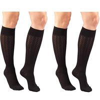 Truform Women's Fit Compression Socks, Cable Knit Pattern, 15-20 mmHg, Black, Medium (Pack of 2)