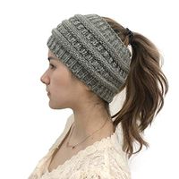 Theoylos Womens Ponytail Beanie Hat Warm Stretch Cable Knit Hat Ladies Cold Weather Headbands Winter Ponytail Skull Cap Gray