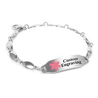 My Identity Doctor - Custom Engraved Medical Bracelet - 316L Steel Drop 4mm - Pink - Wrist Size 6.75 Inch