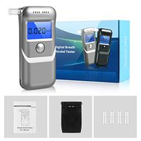 Newest Silver Breathalyzer Portable Breath Alcohol Tester LED Screen, Digital Battery Power Alcohol Detector with 5 Mouthpieces