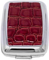 Red Faux Crocodile Leather Rectangular Curved Edges Pocket Purse Portable Travel Pill Box & Medicine Organizer (2 Compartments)