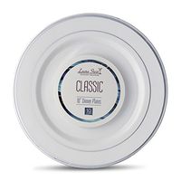 [10 Count - 10 Inch Plates] Laura Stein Designer Tableware Premium Heavyweight Plastic White Dinner Plates with Silver Border, Party & Wedding Plate, Classic Series, Disposable Dishes