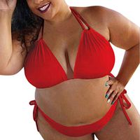 WYTong Plus Size 2Pcs Swimwear For Womens Solid Push Up Padded Plus Size Bikini Set Casual Swimsuit Bathing Suit (Red,L)