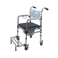 Zcxbhd Toilet Bowl Aluminum Alloy Mobile Wheeled Commode Chair with Padded Seat Brakes and Footrests Fold Pulley (Color : A)