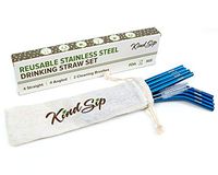 8 Pack Eco Friendly Reusable Stainless Steel Drinking Straw Set + 2 Brushes with Pouch Premium Metal Straws for Smoothie Milkshake Drinks BPA Free Dishwasher Safe USA Company (Blue)