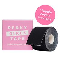 PERKY GIRLS Instant Breast Lift Adhesive Pushup Tape - A Cup to DD and Plus Size | with Reusable Premium Silicone Nipple Covers (Single Black Pack)