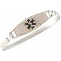 Women's Medical Alert ID Bracelet - Bangle, Custom Engraving Included, Stainless Steel - Black, Size S/M