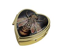 XUTAI Custom Personalized Heart Stainless Steel Gold Glass Travel Pill Case Vitamin Decoration Box (Steampunk bee)