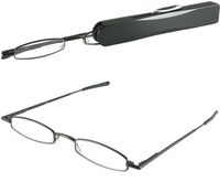 I-Mag Mini Metal Spring Hinge Reading Glasses with Slide Open Hard Case (Black, 2.50)
