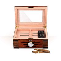 CCZXJH 50-100 Cigar Desktop Humidor Glass Top,Cedar Humidor with Front Hygrometer, Humidifier Solution, and Accessory Drawer Travel Portable Leather Cigar Box with Humidifier Size: 350240151mm
