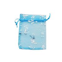 100pcs 4x6 inches Organza Gift Bag with Drawstring Butterfly Mesh Jewelry Pouches Wedding Party Christmas Halloween Favor Candy Bags (Blue)