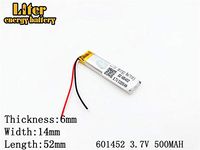 3.7V500 mAh 601452 Lithium Polymer Ion Rechargeable Battery Lithium Polymer Li-Po Battery for MP4 GPS MP3 Bluetooth Stereo DIY Gift