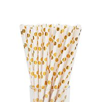Gold Paper Straws, Biodegradable Disposable Party Drinking Straws for Party Supplies Birthday Wedding Baby Shower, Pack of 100 (Gold Polka Dot)