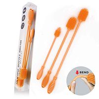 Silicone Bottle Brush Cleaner Set of 3 - Long Handle Bottle Cleaning Brushes Ideal for Narrow Neck Containers, Water Bottles, Thermos, Hydro Flasks, Coffee Mugs, Tumbler Bottles, Baby Bottles (Orange)