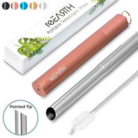 Portable Collapsible Reusable Boba Straw With Pointed Tip, Jumbo Stainless Steel Drinking Straw With Case, With Telescopic Cleaning Brush, Carrying Key Chain - reEARTH (Rose Gold)