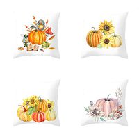 Fall Throw Pillow Covers Autumn Thanksgiving Decorative, Pumpkin Throw Pillow Cover Halloween Cushion Case 18 x 18 Inch for Sofa Bedroom Car Decoration Set of 4 (A)