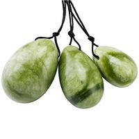 mookaitedecor Green Jade Yoni Eggs Set of 3, Predrilled with Unwaxed String, Massage Stones for Women to Strengthen Pelvic Floor Muscles with Velvet Pouch