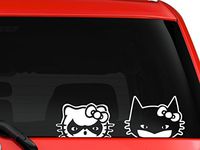 Hello Kitty Batman And Robin peeking on car truck SUV window laptop Kitchen wall macbook decal sticker Approx 10x4 inches white by Mono Decals