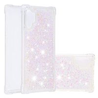 Cfrau Liquid Glitter Case with Black Stylus,Women Girls Luxury Love Hearts Series Bling Diamond Floating Shockproof Soft TPU Case Compatible with Samsung Galaxy Note 10 Plus/Note 10 Plus 5G,Pink Blue