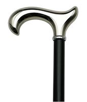 Walking Cane- Chrome.This walking stick cane has a chrome plated Derby handle on shiny black hardwood shaft. This walking aid has a weight capacity of 250 pounds. This wooden cane has a 36 inches long
