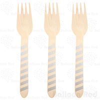 Stamped Wooden Disposable Forks (Premium Quality), Pack of 24 - Striped - Silver