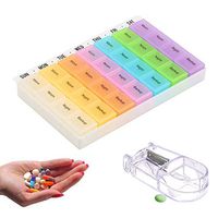 Weekly Pill Organizer, Pill Box 4 Times a Day 7 Days, Large Travel Medication Supplement Container with Pill Splitter